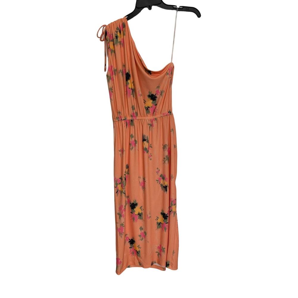 Steve Madden One Shoulder Midi Dress Orange Floral Ruched Size S NWT - Picture 3 of 9